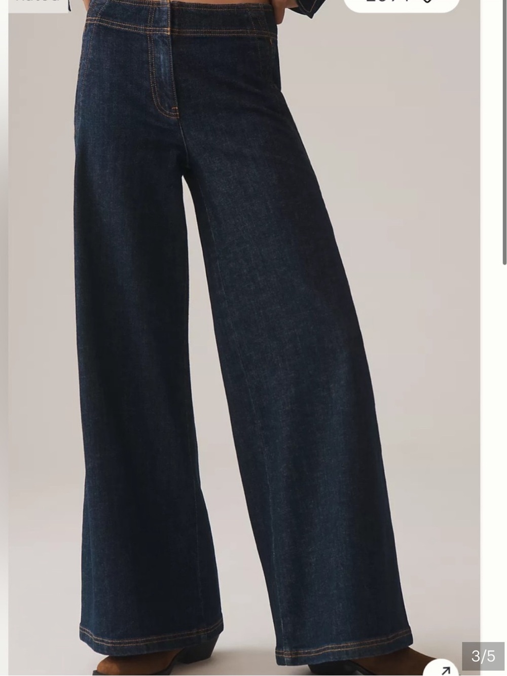 Maeve Scalloped Side-Seam Wide Leg Jeans in Dark Indigo - Picture 2 of 8
